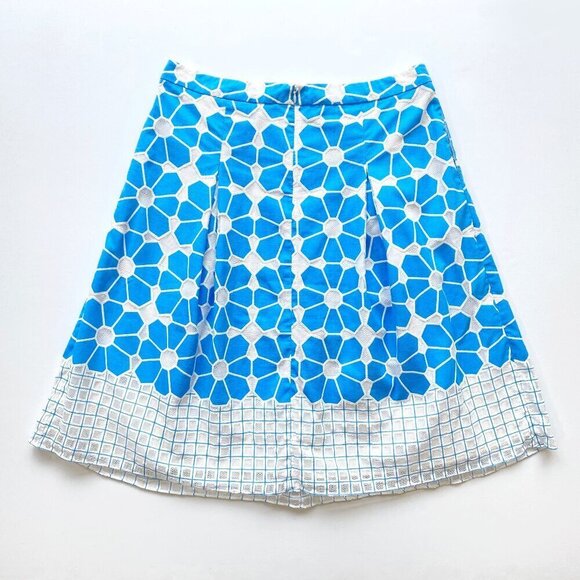 J.McLaughlin Womens Adele Midi Skirt Size 12 Hammam Tile Blue White Pockets - Picture 3 of 12